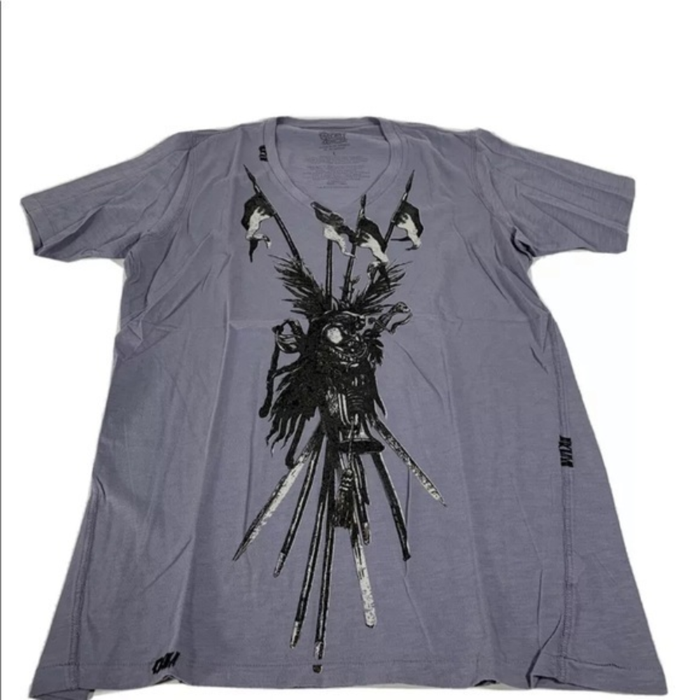 Kings Of Glory Courier V Neck Tee Shirt‎ Gray Swords Print S/S Mens Sz L